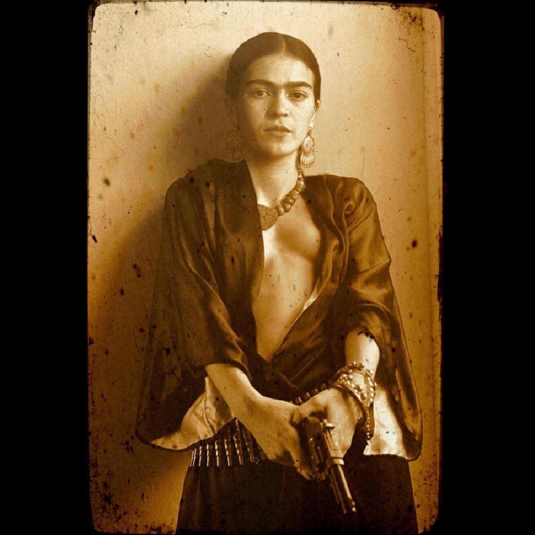Frida Kahlo Mexican with Gun poster: Frida Kahlo Mexican with Gun poster 24" x 24" approx: 30" x 30"