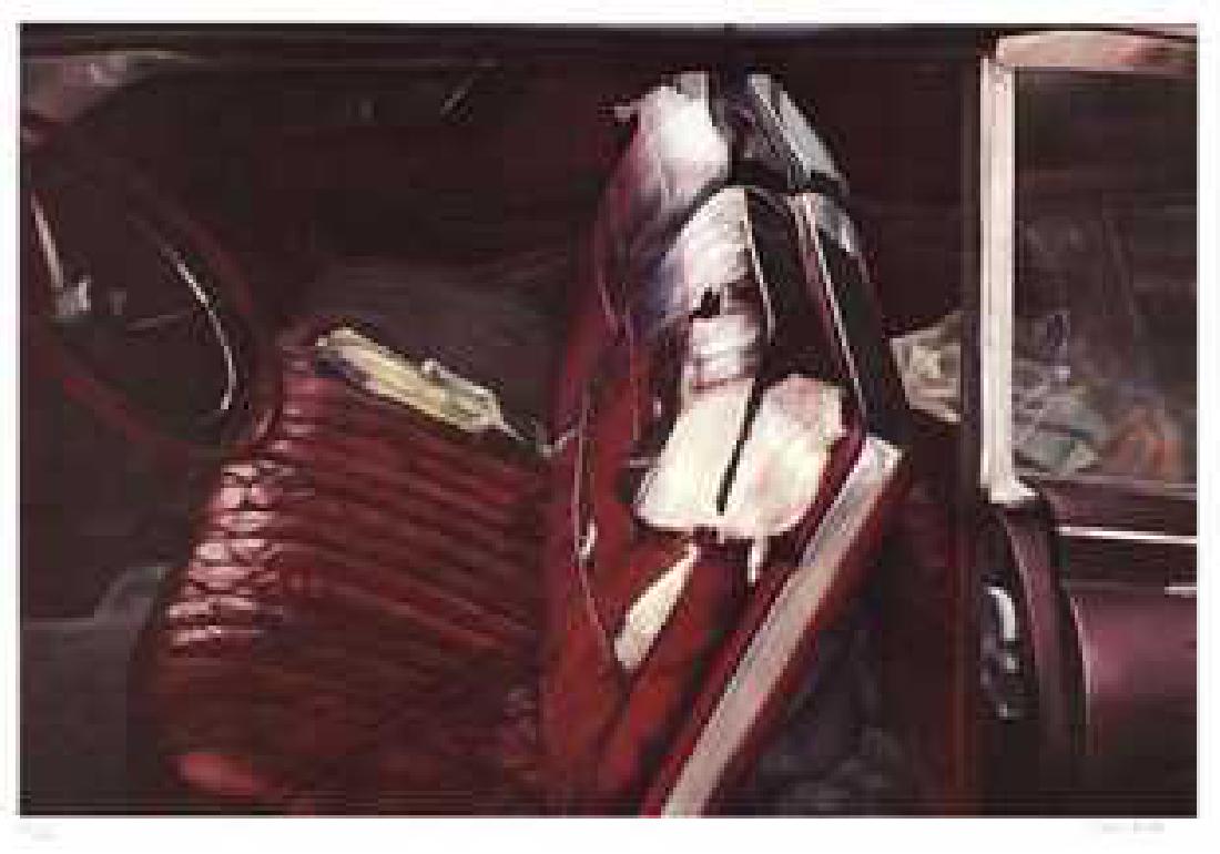 John Salt, Arrested Vehicle with Red Seats lithograph: John Salt, Arrested Vehicle with Red Seats. lithograph signed in pencil Edition xx/200 Paper size: 20 x 28.5 inch. Images size: 17 1/4 x 25.3/4 inchCONDITIONExcellent