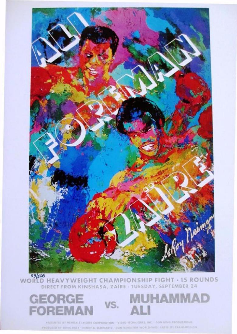 Leroy Neiman #d offset lithograph "Ali-Foreman Zaire": NOTE: Glare/shadows from camera, not on artwork, which is in excellent condition!Each offset lithograph we offer has been sourced from the Signed and Numbered Limited Edition Book entitled "Leroy Neim