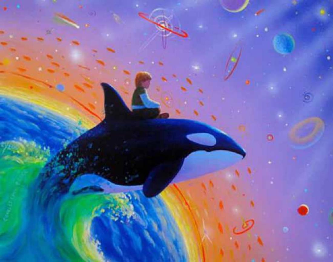 Charles Lynn Bragg ORCA SPACE JUMP Hand Signed GiclÃ©e: This is a Charles Lynn Bragg (a.k.a. Chick Bragg) limited edition hand signed giclee on canvas titled "ORCA SPACE JUMP". ...Medium: Giclee on canvas [Hand Signed and Numbered by the artist] .....This 