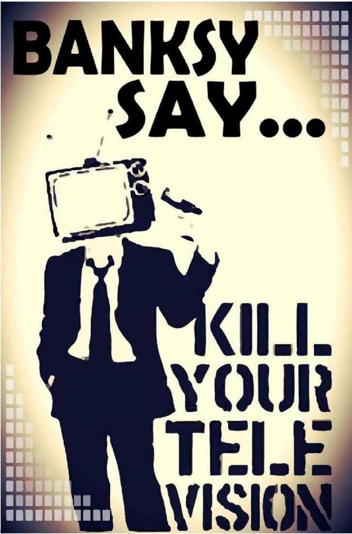BANKSY, Kill Your Television, OFFSET LITHOGRAPH FRAMED: BANKSY, Kill Your Television, OFFSET LITHOGRAPH FRAMED. IMAGE 18X12 INCH FRAMES SIZE APPROX: 23X17 INCH