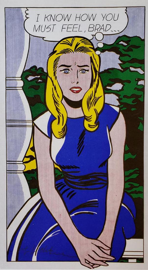ROY LICHTENSTEIN, I Know â€¦ Brad 1963 Hand signed: ROY LICHTENSTEIN, I Know â€¦ Brad 1963, Book page offset lithograph hand signed Image size: 11 x 11 inch frame size approx: 18" x 18"