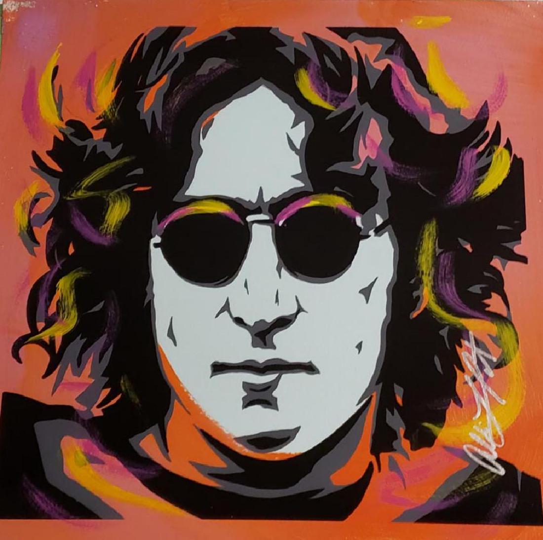 Alison Lefcort, "John Lennon" Hand signed original: Alison Lefcort, "John Lennon" original mixed media. Size Approx: 18" x 18"
