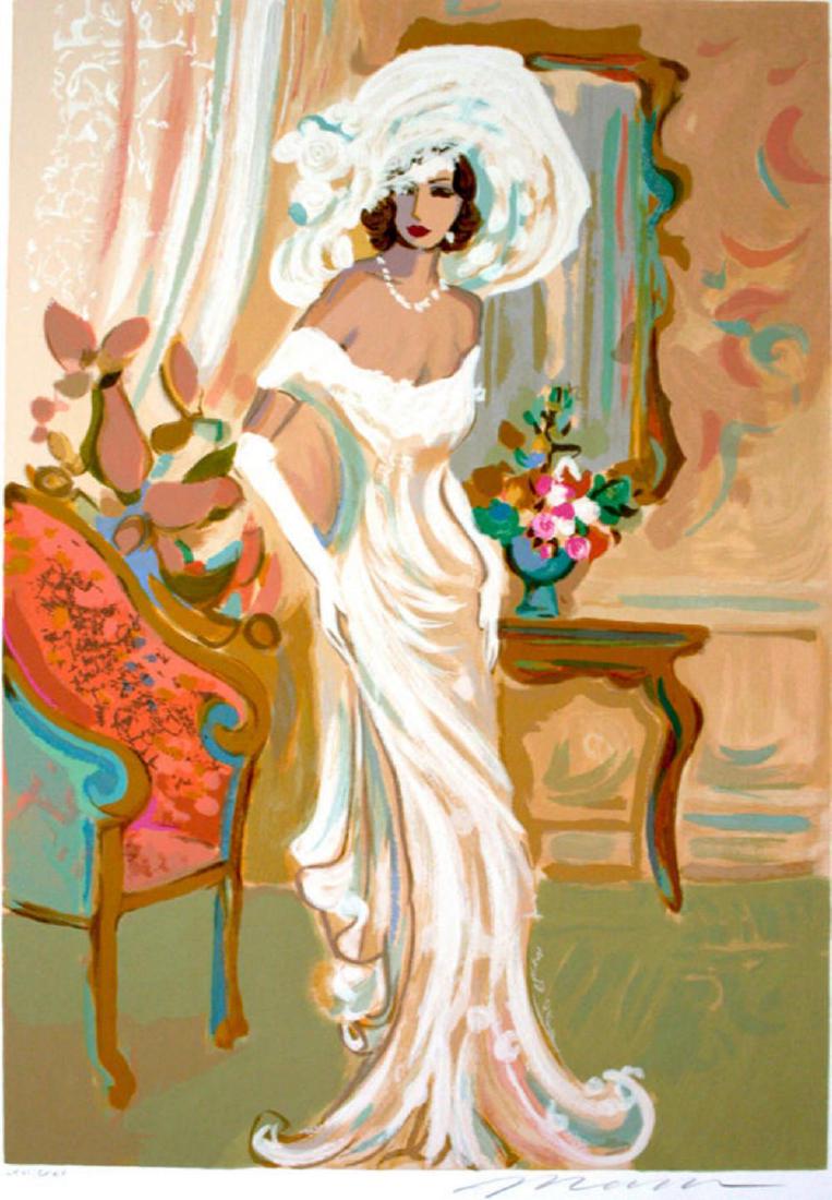 Isaac Maimon "Candide" White hat & gown beautiful: ARTIST: ISAAC MAIMONTITLE: "CANDIDE" from Le Cotillion Suite. THIS LISTING IS ONLY FOR ONE PIECEMEDIUM: SerigraphEDITION: 275, 50 APSIZE: 15 3/4" x 22.5"YEAR: 1996Limited Edition Hand Signed & Num
