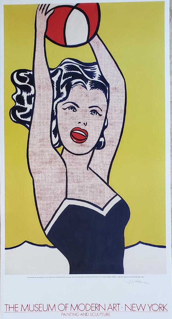 Roy Lichtenstein Hand Signed Beach Girl with Ball: Roy Lichtenstein Hand Signed Beach Girl with Ball POSTER Museum of Modern Art NEW YORK offset lithograph Paper size: 35.1/2 x 19 in Images Size: 35.1/2 x 19 in very good condition