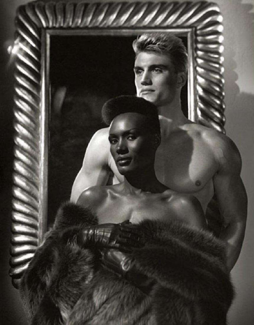 GEORGE HURRELL - Grace Jones and Dolph Lundgren: George hurrell, Grace Jones and Dolph Lundgren. Vintage printing from portraits The actual items are crisp images Black on black archival matting , 11x14