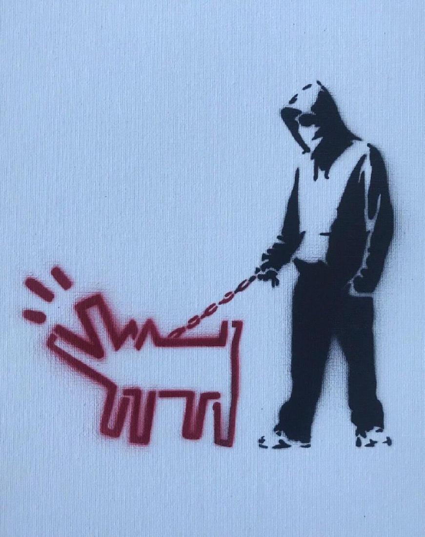 Banksy Dismaland "CHOOSE YOUR WEAPON" spray paint on: Original graffiti artwork from WSM. Sell as souvenir in Dismaland, from an artist invited by Banksy. A tribute for Banksy. Size: 8" x 10" (25.5 x 20.32 cm) canvas board. Dismaland was a temporary art