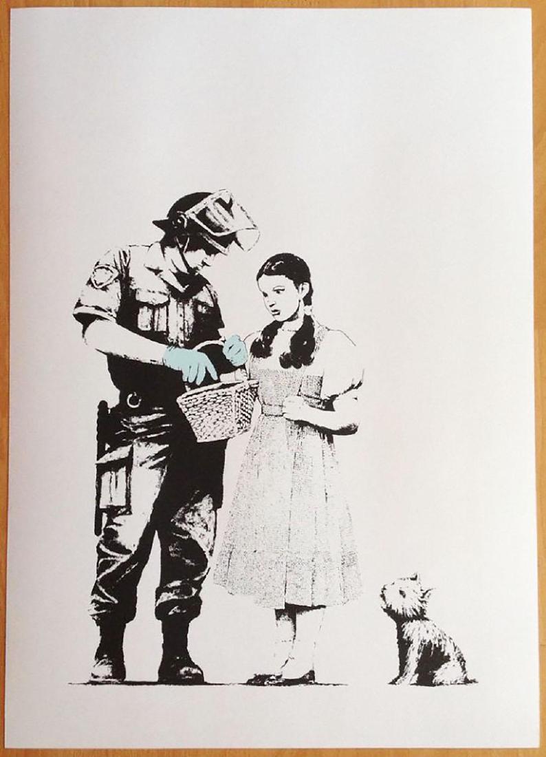 BANKSY, STOP & SEARCH L/E Silkscreen W/Publisher stamp: BANKSY, STOP & SEARCH limited edition Silkscreen with the Publisher stamp on the verso. These prints are produced using the exact methods as the early works; silk screen printed by hand onto the corre