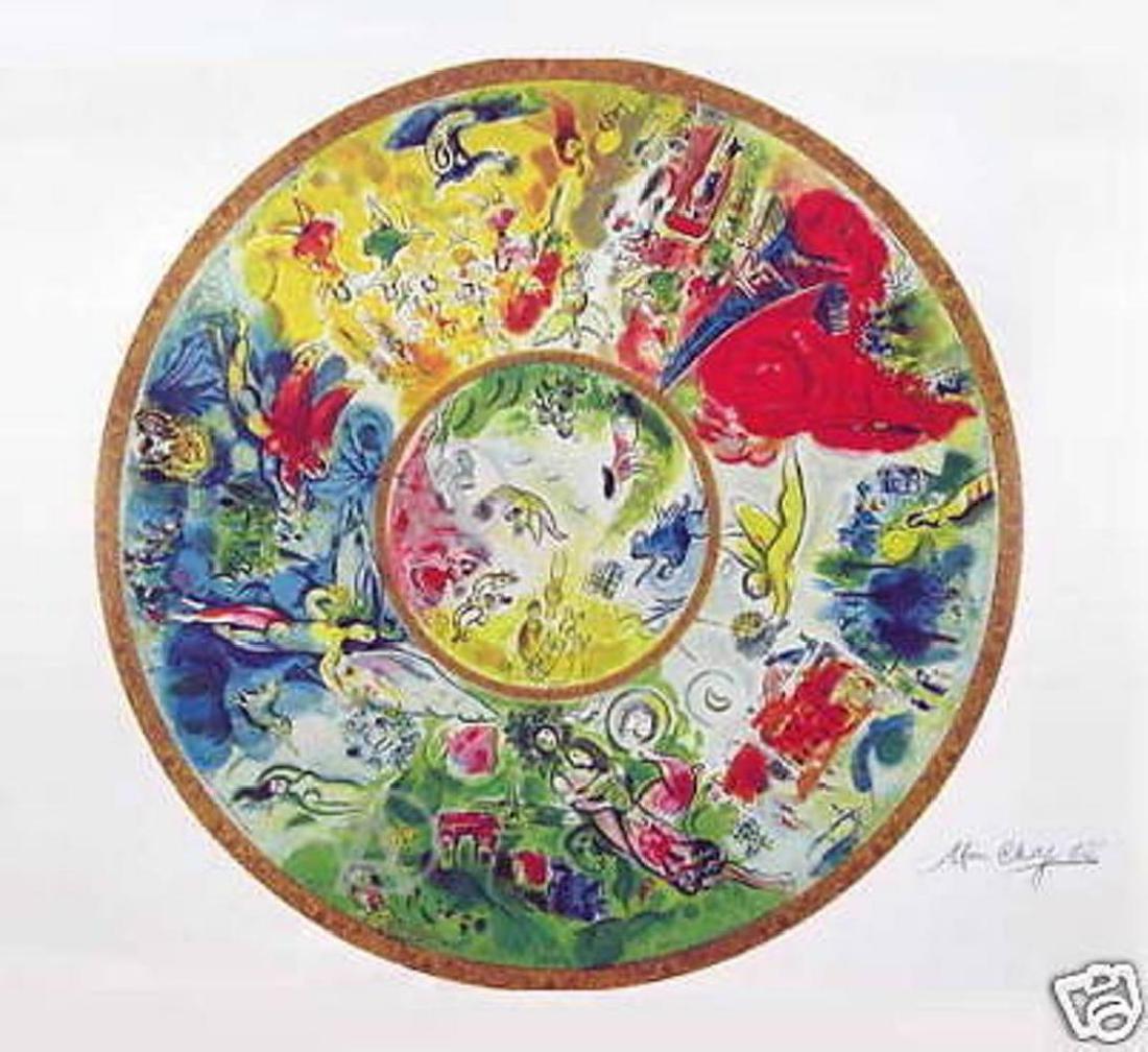 Chagall "Paris Opera Ceiling" LE Round Image 33x25: Chagall Lithograph"Paris Opera Ceiling"Up for sale is this Limited Edition, Facsimile Signed Pencil Numbered lithograph entitled "Paris Opera Ceiling" by Chagall. This piece is in excellent condition.