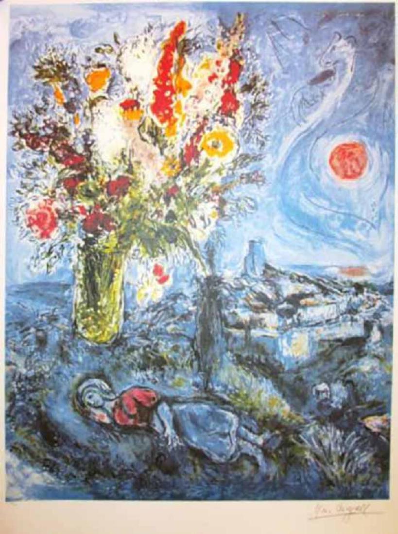 Marc Chagall "La Dormeuse Aux" Lithograph Facsimile: MARC CHAGALL"LA DORMEUSE AUX FLEURS" ....LIMITED EDITION LITHOGRAPH FACSIMILE SIGNED .....PENCIL NUMBERED....EDITION OF 500 ....One of the greatest names in the history of art is Marc Chagall. Born in