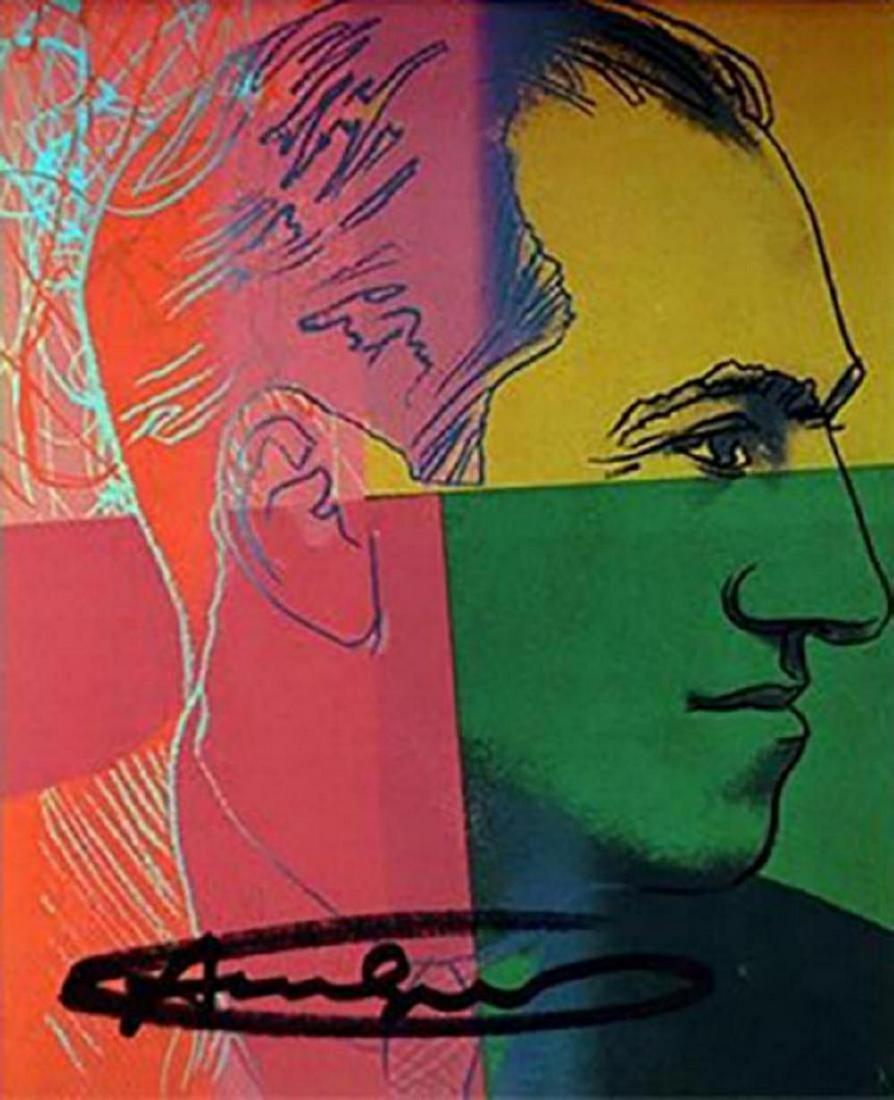 Andy Warhol, George Gershwin Ten Portraits of Jews Hand: Andy Warhol, George Gershwin From TEN PORTRAITS OF JEWS OF THE TWENTIETH CENTURY. EXHIBITION signed offset lithograph Paper Size: 7 x 5.1/2 in Images Size: 7 x 5.1/2 in Frame Approx: 14 x 12 inces.