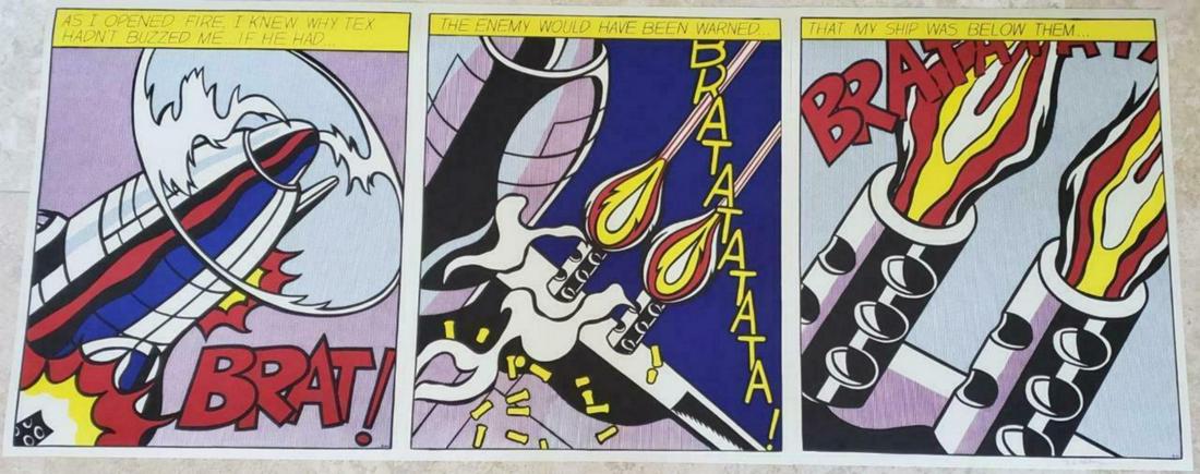 Roy Lichtenstein As I Opened Fire,1966 hand signed: Roy Lichtenstein(American,1923-1997): "As I Opened Fire,1966" Set of 3 lithographs, unframed. hand signed on the right print. Size: 25-3/16" x 20-7/8" (64 x 53 cm) paper size each. Original 1966 first