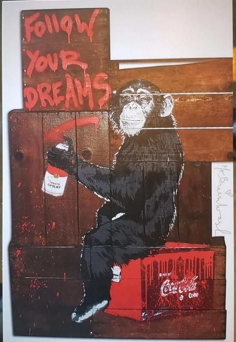 Mr. Brainwash, offset lithograph with mat: Mr. Brainwash, offset lithograph postcard signed in the print image 4x6 inches with mat approx: 10x12 inches. Very rare piece was only used for Mr. Brainwash Exhibition.