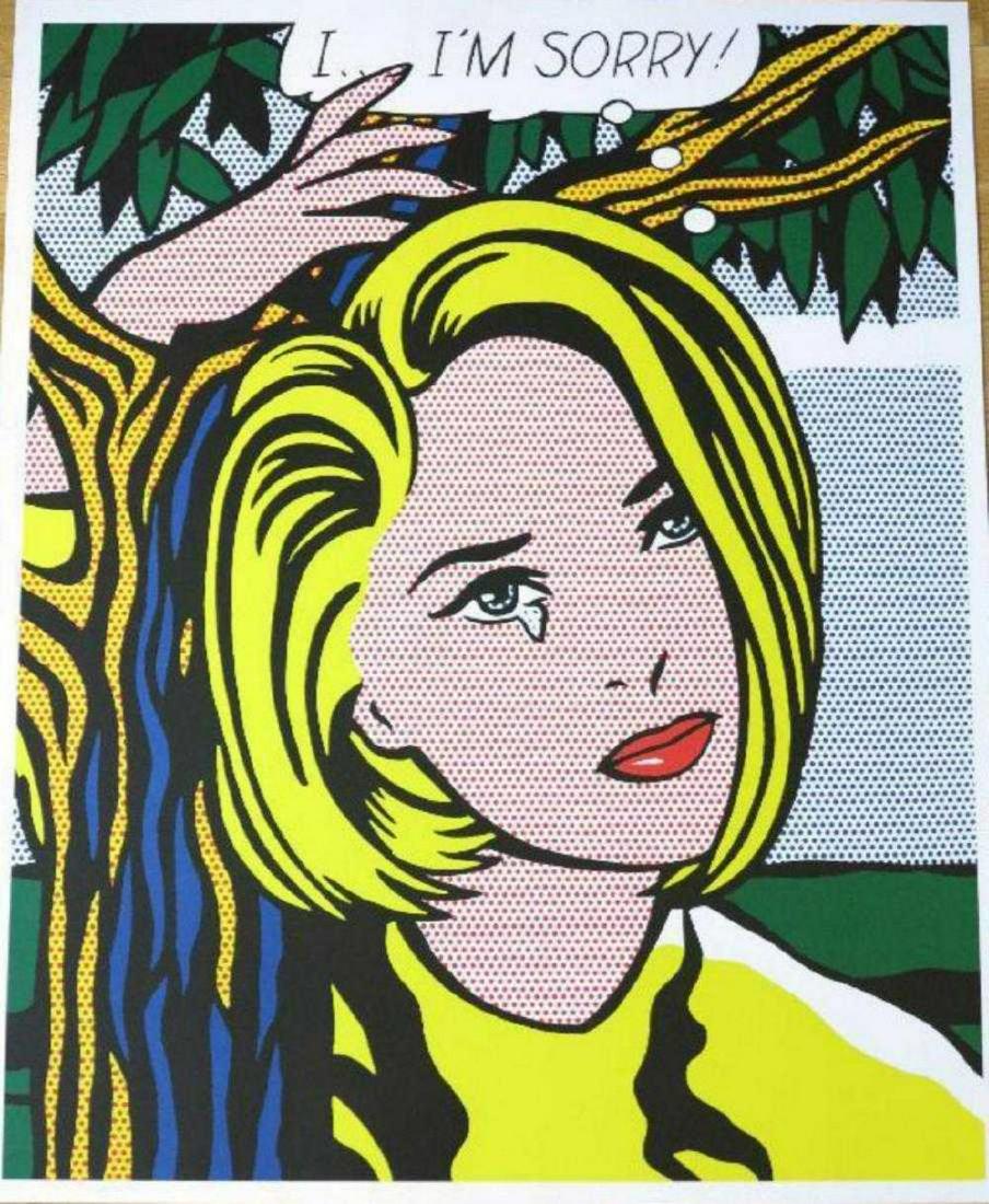 Roy Lichtenstein Original Poster " I AM Sorry: Roy Lichtenstein Poster " I AM Sorry. an extremely rare 100% original Roy Lichtenstein flyer for the exhibition poster. A true collector's item - very decorative. It's very thick paper in very good qu