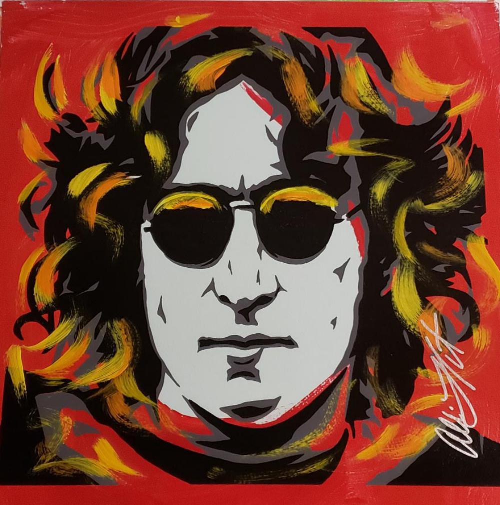 Alison Lefcort, John Lennon original mixed media signed: Alison Lefcort, John Lennon original mixed media signed. 18" x 18"