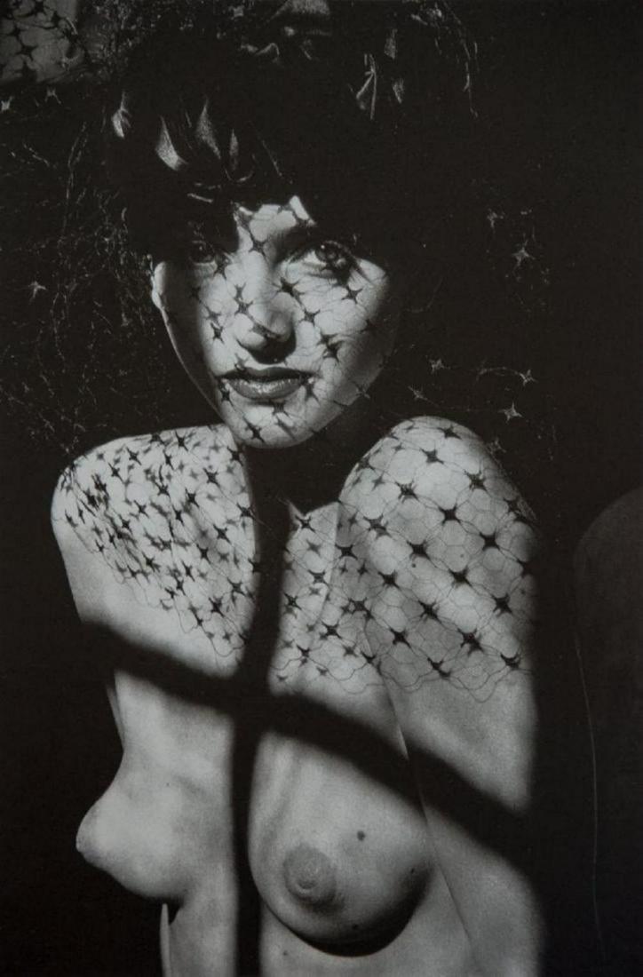 JEANLOUP SIEFF - Portrait with a Veil, 1985: Artist: Jeanloup Sieff Title: Portrait with a Veil, 1985 Medium: Photo Litho, 1996, Germany Dimensions: 7.45x11.15" Heat Wax Mounted on 12x16" Conservation Board Jeanloup Sieff (1933-2000) was a Frenc