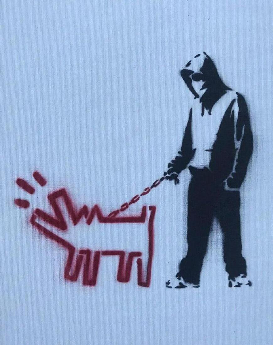 Banksy Dismaland "CHOOSE YOUR WEAPON" spray paint on: Original graffiti artwork from WSM. Sell as souvenir in Dismaland, from an artist invited by Banksy. A tribute for Banksy. Size: 8" x 10" (25.5 x 20.32 cm) canvas board. Dismaland was a temporary art