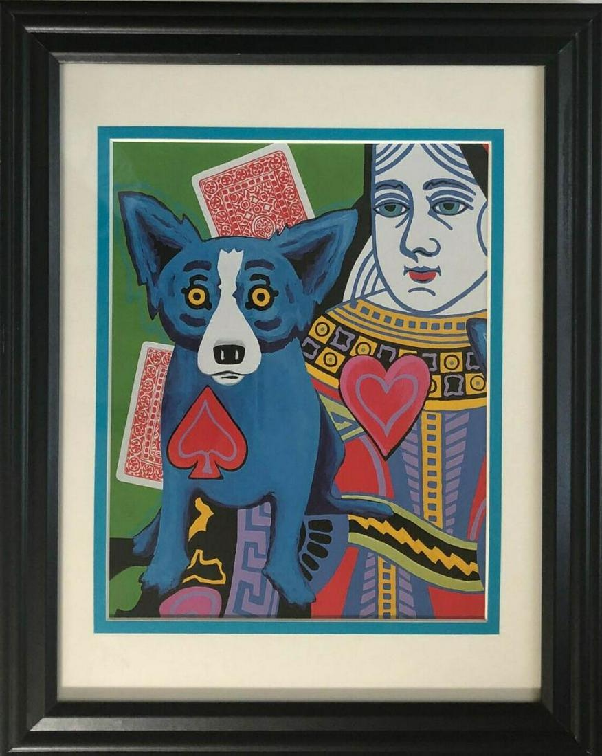 GEORGE RODRIGUE "Luck Be A Lady" FRAMED: GEORGE RODRIGUE'S BLUE DOG "Luck Be A Lady" FRAMED & MATTED. Overall size of the frame roughly is 15" high x 12" wide