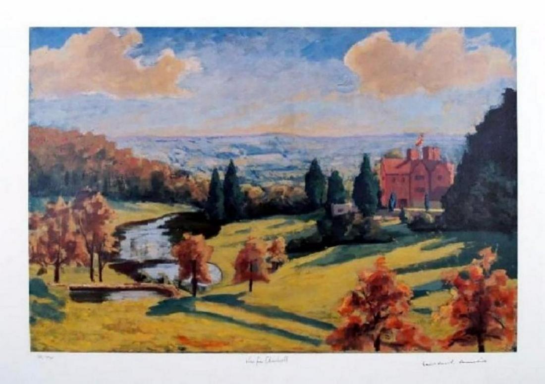 Sir Winston Churchill "View From Chartwell" facsimile s: Artist: Sir Winston Churchill Title: View from Chartwell Size: 27" x 20" Medium: Lithograph Facsimile S/n Art in Excellent Condition Up for sale is this Facsimile Signed Lithograph on special deluxe s