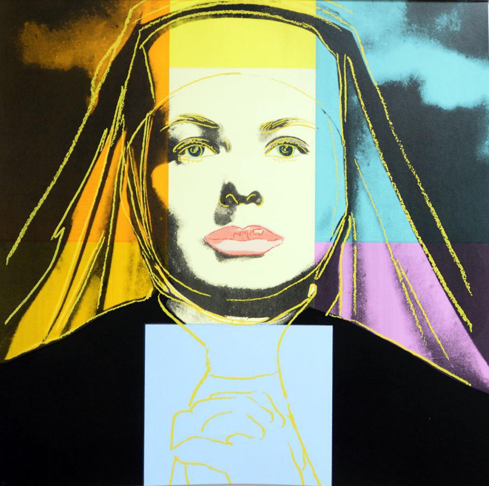Andy Warhol, INGRID BERGMAN 314, The Nun Silkscreen: Andy Warhol -The Nun.Silkscreen in colours, 1983. In 1983, Andy Warhol was commissioned by a Swedish art gallery to portray one of the country's most famous starlets: Ingrid Bergman. Warhol, who famou