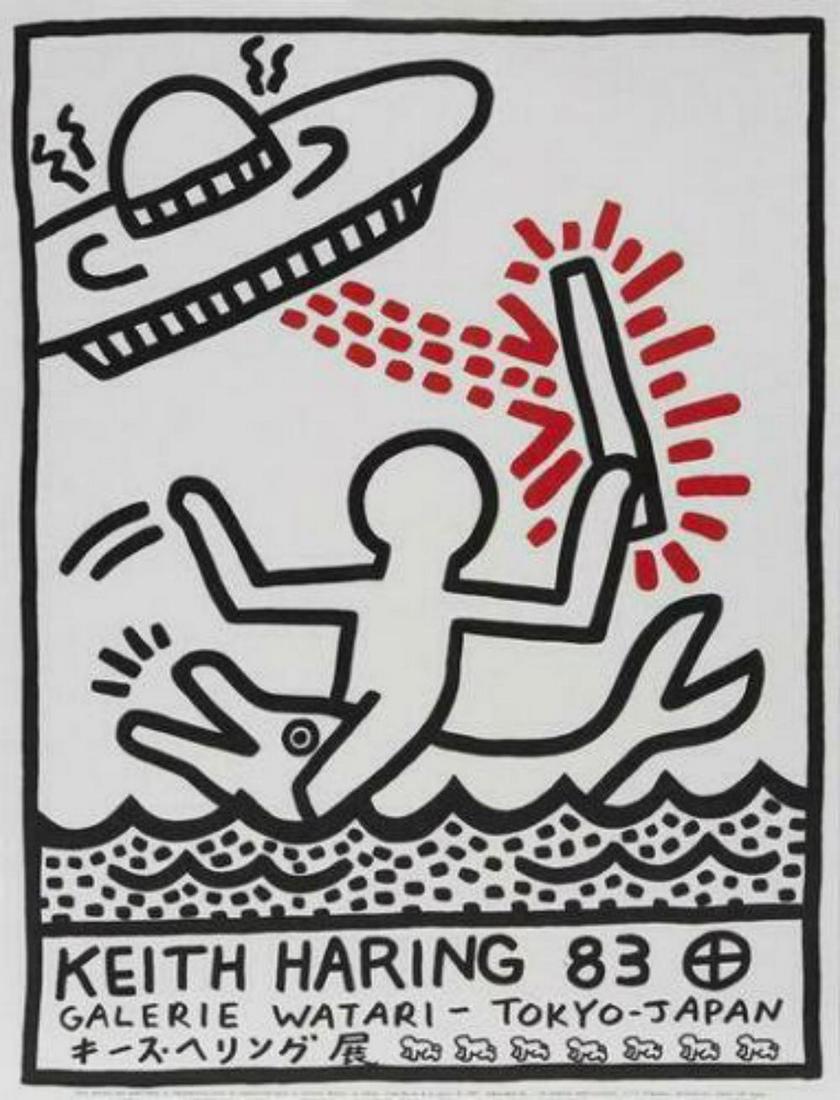 Keith Haring Original Galerie Watari Exhibition Poster,: Keith Haring Galerie Watari Exhibition Poster, 1983 Screenprint on Japanese pearlescent paper 27 x 20 in. (68.58 x 50.8 cm.) Edition of 1000 Galerie Watari, Tokyo, Exhibition poster was published in c