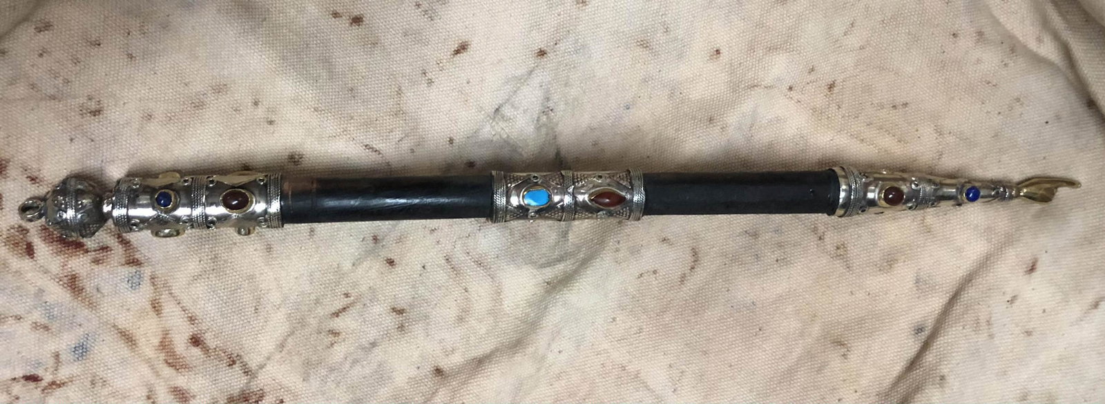 Judaica, Perisian, TORA HAND (pointer) silver, wood and: hand made one of a kind Perisian, TORA HAND (pointer) silver, wood and agate stones early 1900's to mid 1900's time of the shah. 42cm