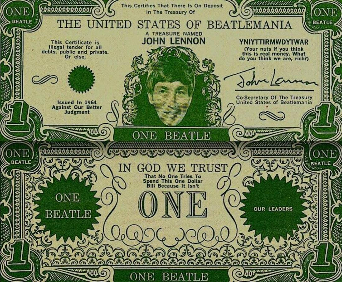 Beatles 1964 Vintage Money John Lennon One Beatles: 1964 VINTAGE BEATLES BEATLES MONEY JOHN LENNON NEAR MINT INCLUDES COA VINTAGE AUTHENTIC ORIGINAL EXTREMELY RARE! AUTHENTIC: This is an authentic vintage 1964 Beatles Money John Lennon. You get one Bea