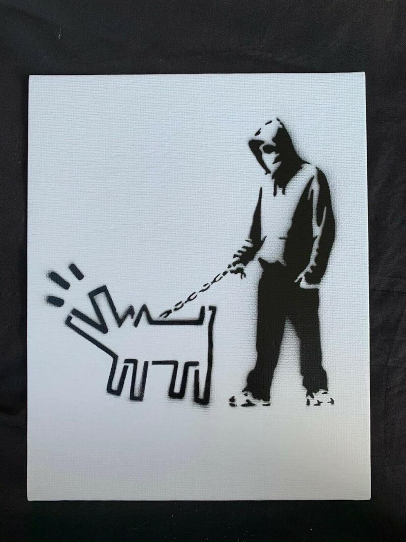 Banksy Dismaland "Choose Your Weapon" spray paint on: Original graffiti artwork from WSM. Sell as souvenir in Dismaland, from an artist invited by Banksy. A tribute for Banksy. Size: 8" x 10" (25.5 x 20.32 cm) canvas board. Dismaland was a temporary art