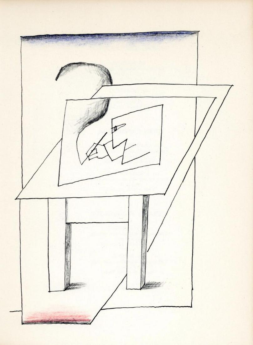 Saul Steinberg original lithograph on Chiffon de: Artist: Saul Steinberg Title: (Figure) Medium: original lithograph Size: 10 x 7 1/2 inches This original lithograph was printed in 1966 by Mourlot in an edition of 1500 on Chiffon de Mandeure paper. P