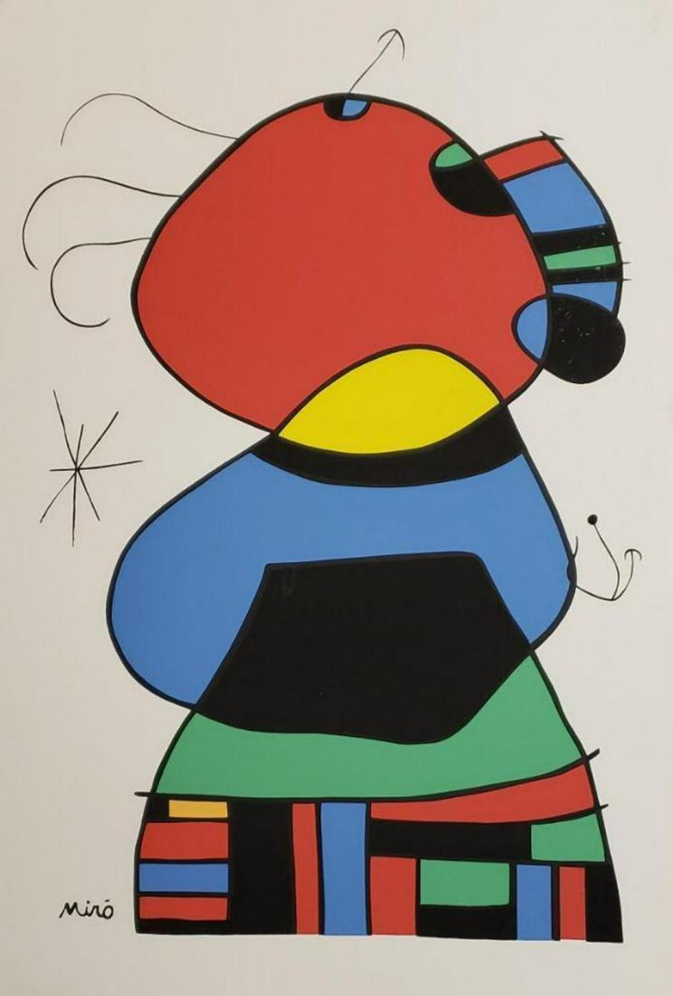 Joan Miro, "Woman with Three Hairs" Original Lithograph: JOAN MIRO Woman with Three Hairs Surrounded by Birds in the Night year: 1972 signed in the plate size: 18.5"W x 26.8"H Joan MiroÃ‚Â³ never fully delved into complete abstraction. Instead he nurtu