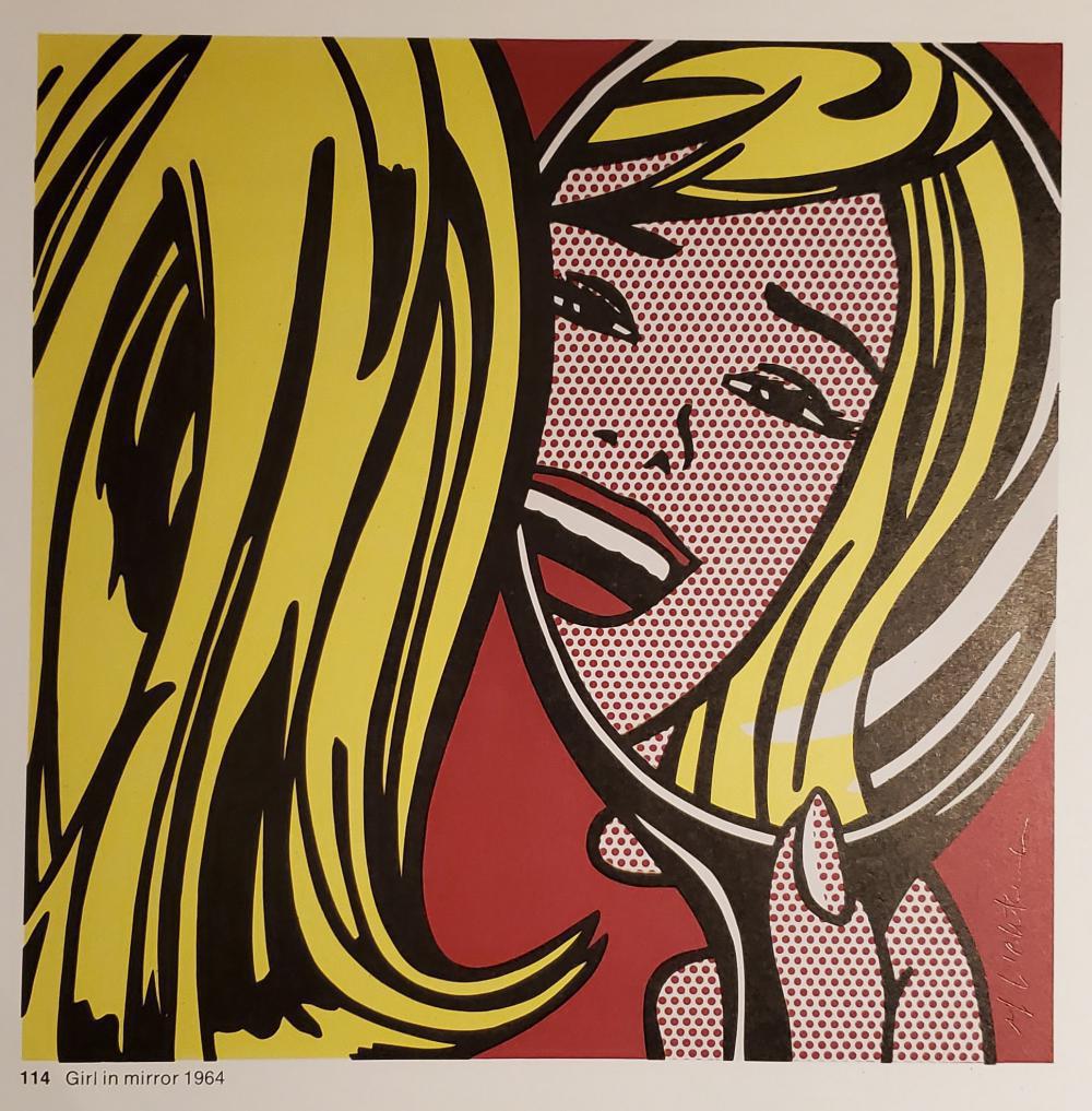 ROY LICHTENSTEIN, Girl in Mirror 1964 Hand signed: ROY LICHTENSTEIN, Girl in Mirror 1964, Book page offset lithograph hand signed Image size: 11 x 11 inch frame size approx: 18" x 18"
