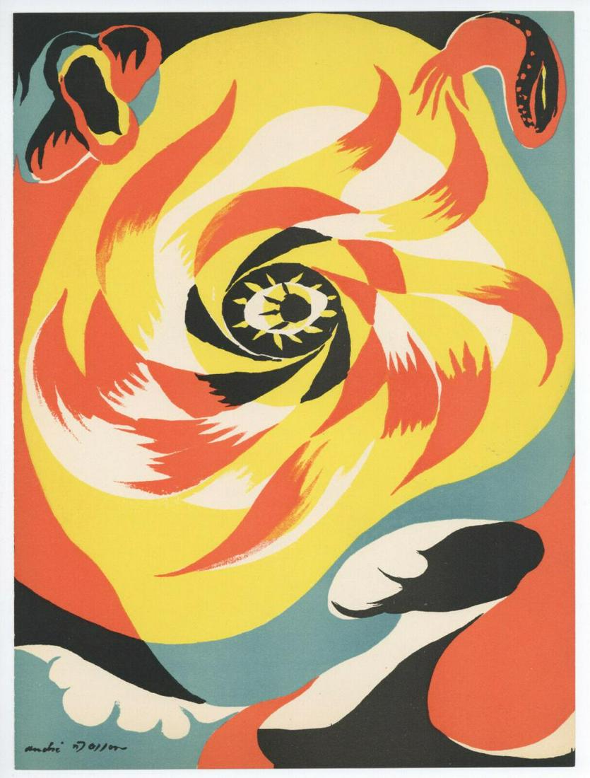 Andre Masson original lithograph "The Sun" 1938: Artist: Andre Masson Title: "The Sun" Medium: original lithograph Size: 14 x 10 1/4 inches (35.3 x 26.3 cm) Printed in 1938 for the deluxe art revue Verve. Signed in the plate -- not hand-signed or nu