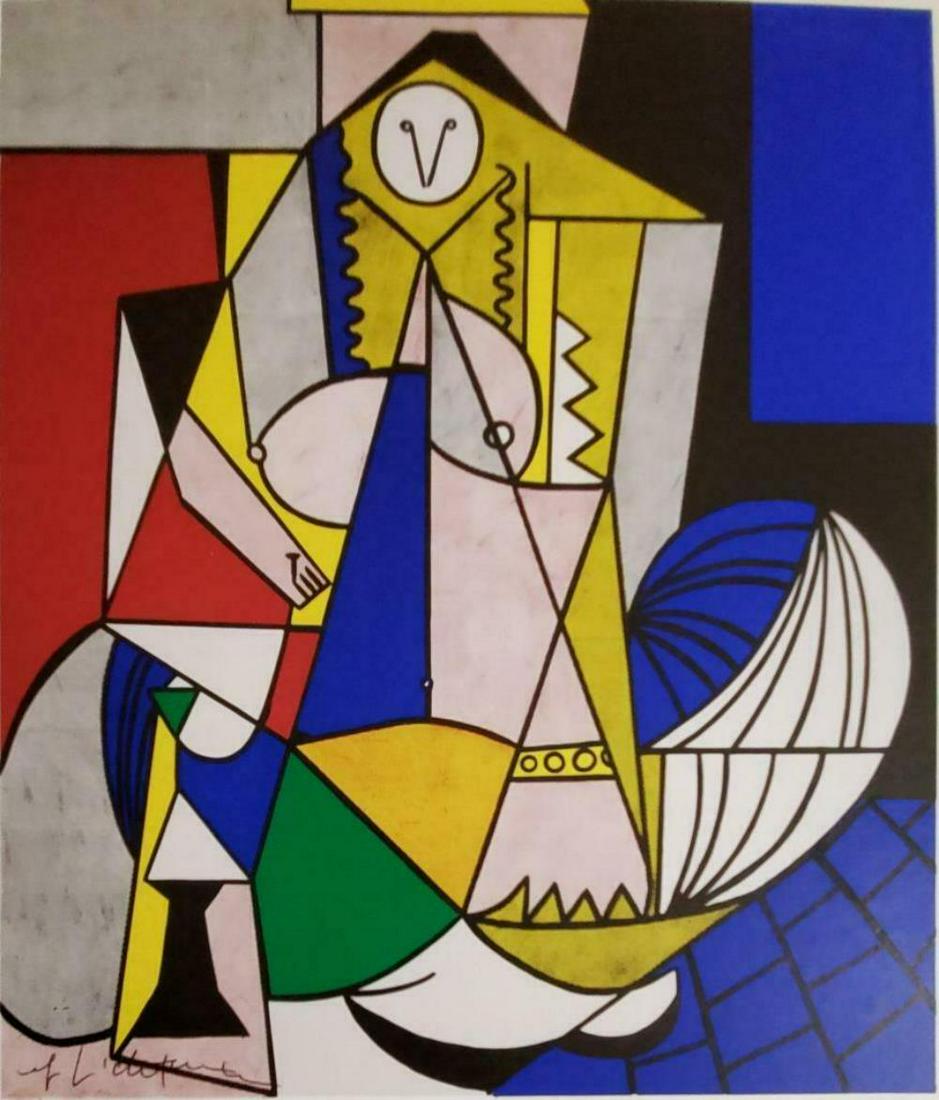 ROY LICHTENSTEIN, Femme d'Alger 1963, Hand signed: Artist: ROY LICHTENSTEIN Title: "Femme d'Alger" Medium: Offset Lithograph (Book Page) Year: 1963 Signed: Hand signed by the Artist image Size Approx: 11" X 11"