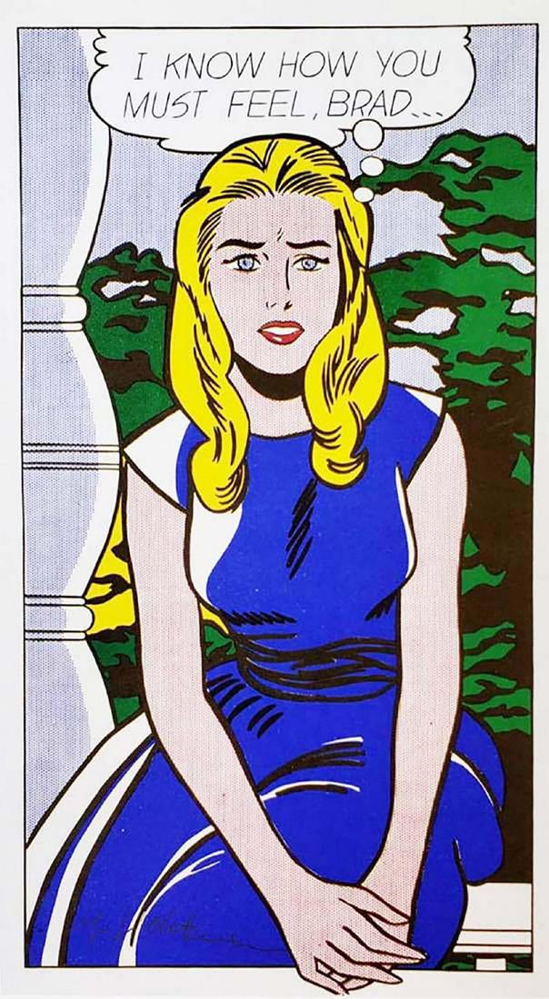 ROY LICHTENSTEIN, I Know Brad 1963 Hand signed: ROY LICHTENSTEIN, I Know Brad 1963, Book page offset lithograph hand signed Image size: 11 x 11 inch