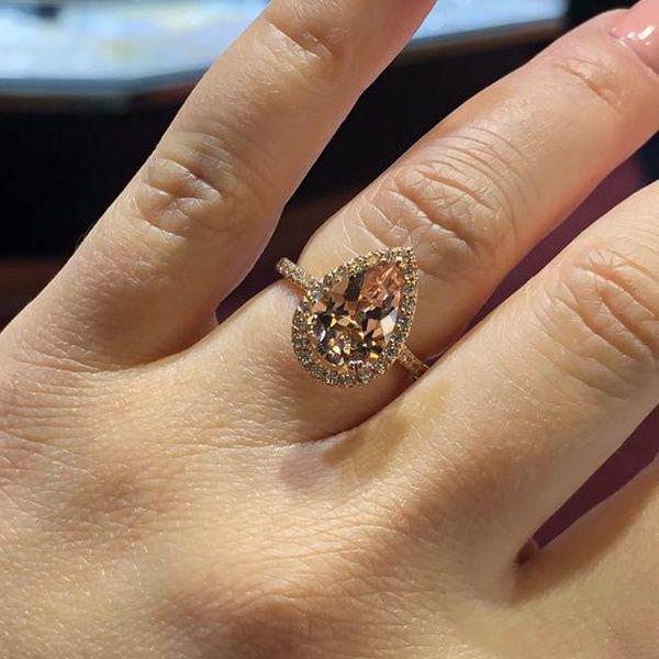 14K Rose Gold Natural Morganite and Diamond Halo Ring: 14K Rose Gold Natural Morganite and Diamond Halo Ring Pear Shape Art Deco Antique Engagement Ring. Note: This piece is Hand made and can take up to 3 week before it ship. This piece will be ship from