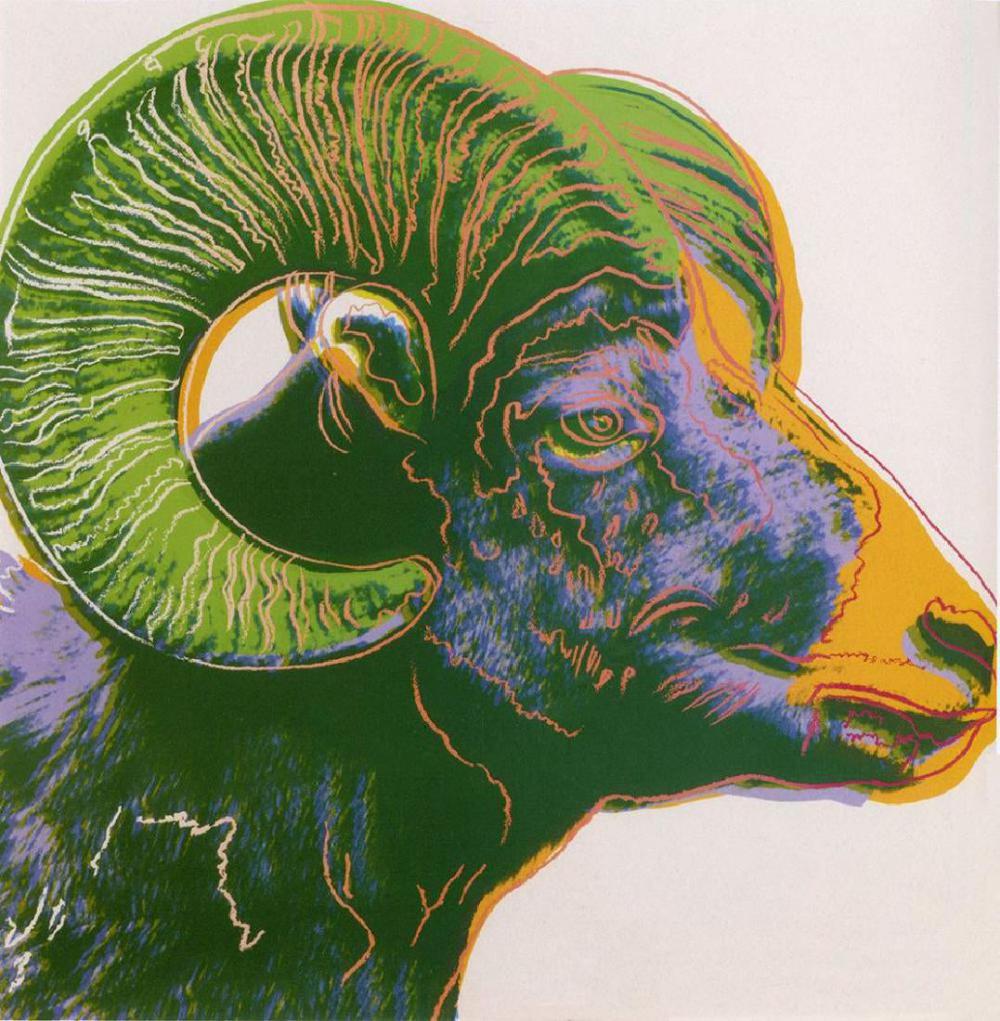 Andy Warhol, RAM Endangered Species Silkscreen, 1983 Fr: Warhol, Andy Ram from Endangered Species Portfolio, 1983 Silkscreen, not signed and not numbered, Proof outside of the edition. Paper size 38 x 38 inch Images size 38 x 38 inch, The piece comes framed
