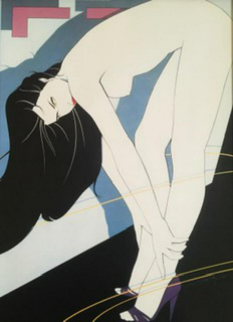 Patrick Nagel, Untitled, Vintage offset lithograph: Artist: Patrick Nagel Title: "Untitled" Medium: Offset Lithograph (Book Page) Year: 1985 Signed: Unsigned image Size: 16" X 13" Mat: 19" X 16"