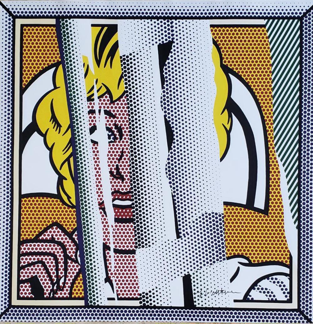 Roy Lichtenstein Reflection of a Nurse Hand signed: Roy Lichtenstein Reflection of a Nurse Hand signed and framed offset lithograph Poster paper: 22cm x 55.9 cm