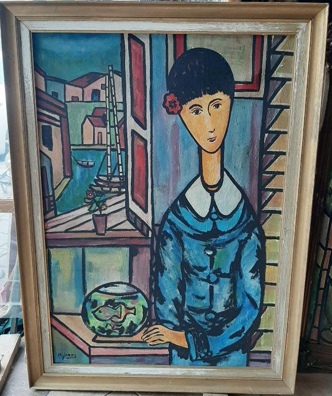 José María Mijares, Oil on Canvas C1950 With: José María Mijares (José Mijares) Cuban (1921-2004) Oil on canvas C1950 Image size: 39 x 27 Inches. Piece comes with a coa from the estate signed, Tamped printed, sealed and dated by th