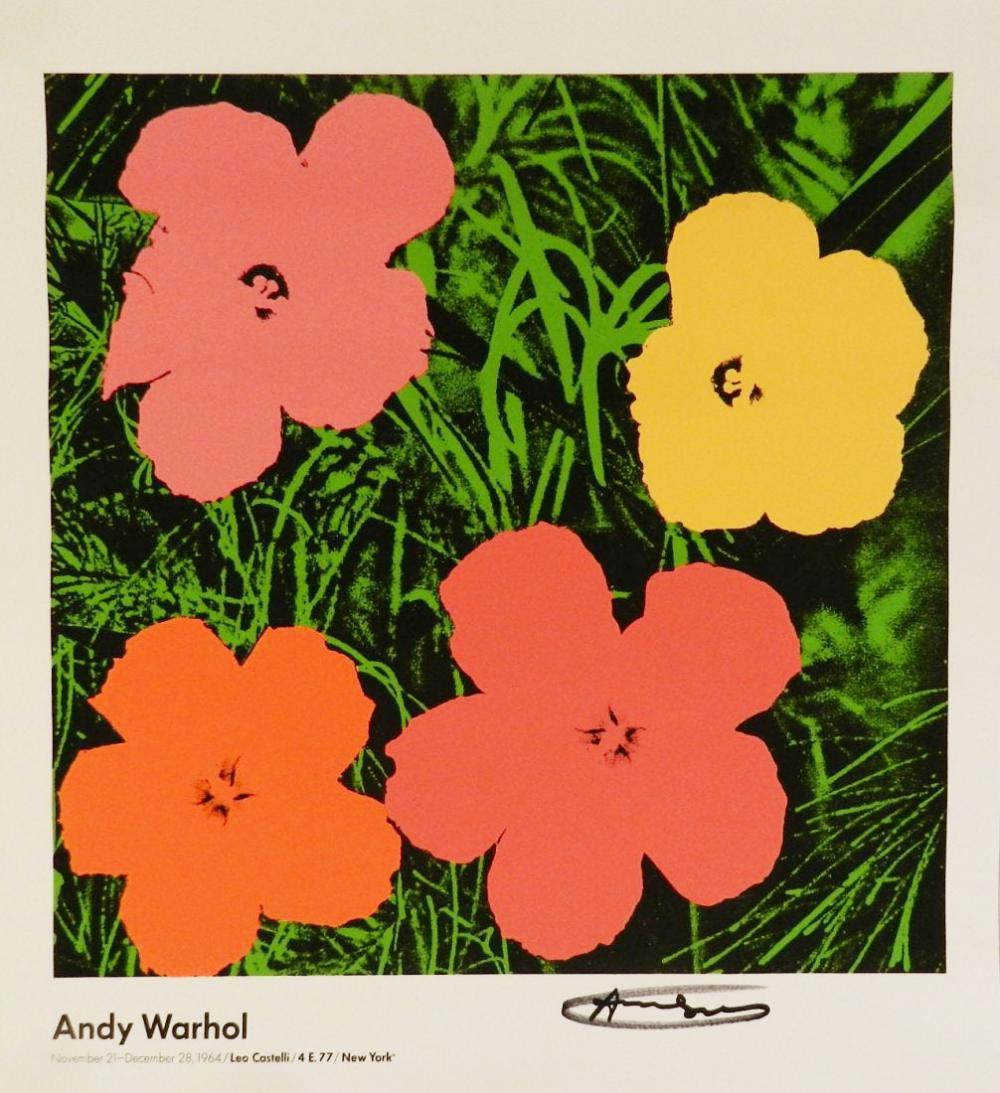 Andy Warhol, Hand Signed Flowers 1964 poster: 1964 Flowers Leo Castelli Measures: 28 x 24 inches Signed by Warhol in black marker, Please note that the signature location may vary from photo on the listing.