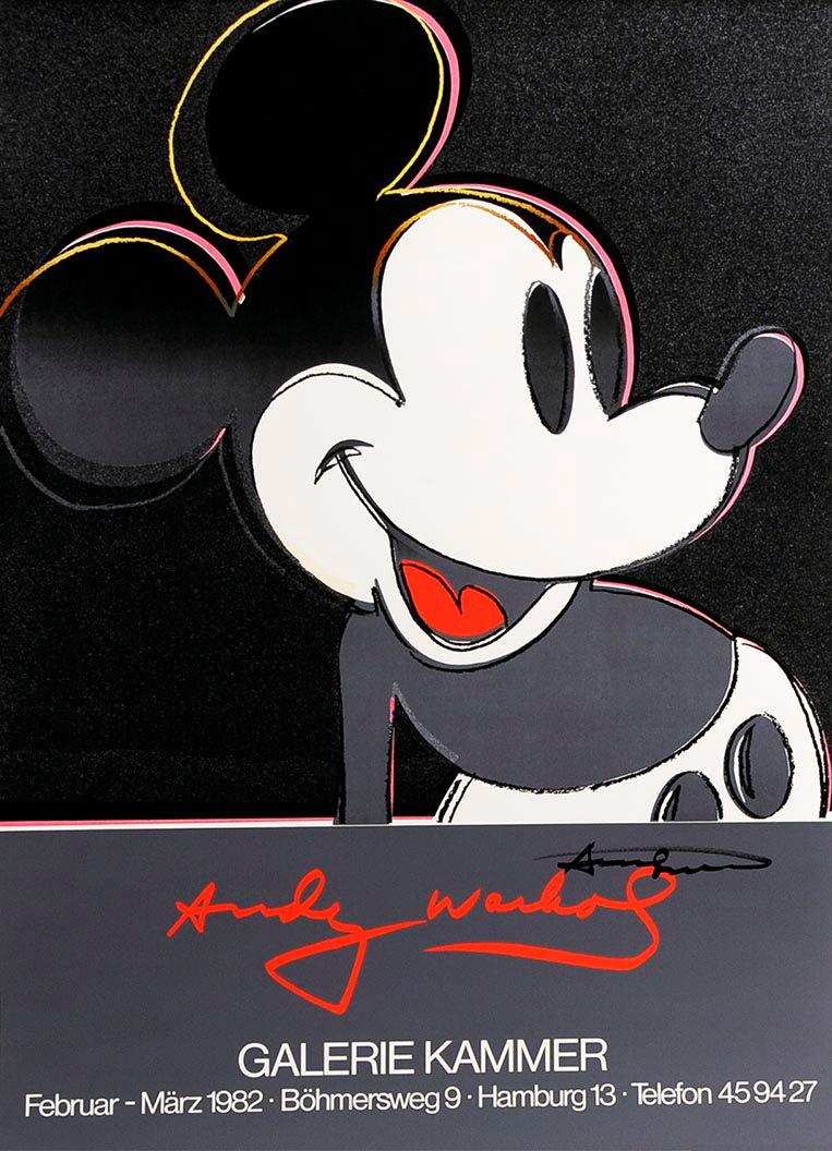 Andy Warhol - Mickey Mouse, Galerie Kammer - 1982 Hand: Mickey Mouse, Galerie Kammer by Andy Warhol, 1982 Hand signed Offset Lithograph. Paper size is 33 x 23.5 inches, with an image size of 23.5 x 23.5 inches. The Offset Lithograph is from an unknown edit