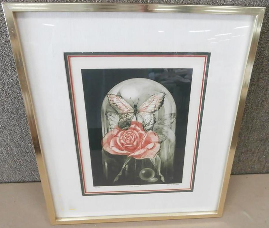 G.H Rothe, "The rose" Mezzotint, Signed & numbered: MEMORY (THE ROSE) Mezzotint in colors on wove paper with full margins, not laid down,executed by American artist G.H. ROTHE (B. 1935), signed in pencil, 'G.H. Rothe,' lower right,numbered, 4/99, lower