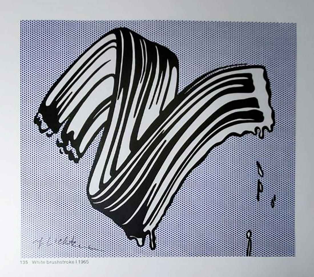 Roy Lichtenstein, White Brush Stroke 1965 Hand signed: Roy Lichtenstein, White Brush Stroke 1965 Hand signed framed, Book page offset lithograph hand signed Image size: 11 x 11 inch frame size approx: 18" x 18"