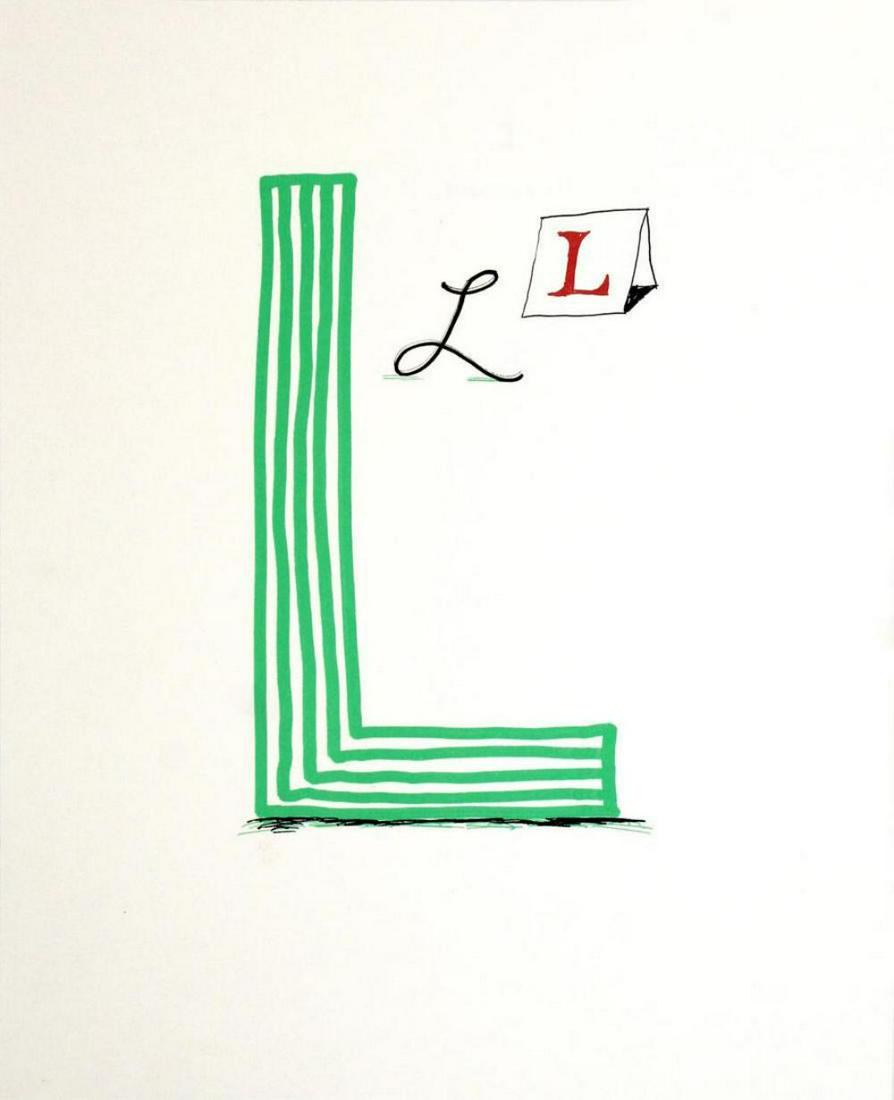 David Hockney - Letter L - Framed Lithograph: Artist: David HockneyTitle: Letter L from "Hockney's Alphabet"Year: 1991Dimensions: 12 5/8in. by 9 5/8in. Frame size approx: 20x17 Inches.Publisher: Faber and Faber Limited LondonSuite: Hockney's Alph