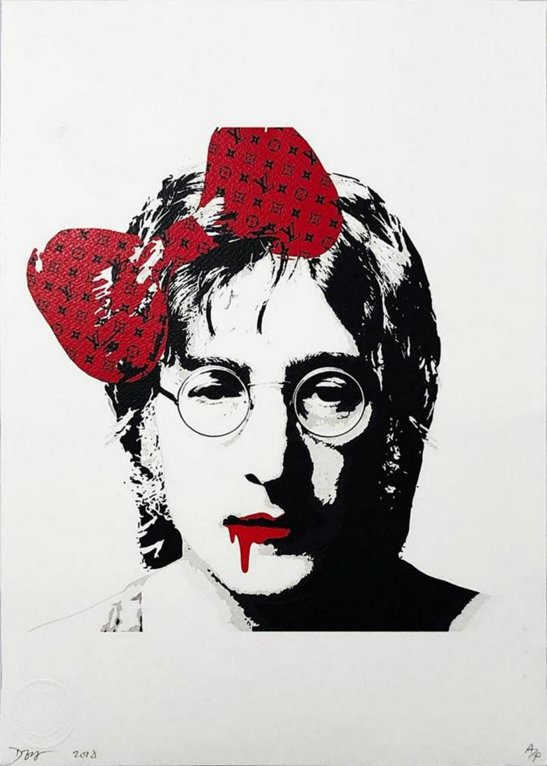 DEATH NYC 'John Lennon' Lithograph Signed/No.: John Lennon' (red) by Death NYC, 2018 12.5 x 17.75 Inches Lithograph print on textured fine art watercolor paper. Limited Edition of 100 (Artist Proof #AP) Signed, numbered and dated by the artist wit