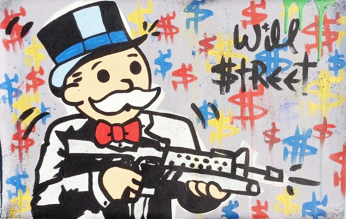Will $treet original canvas painting,Scarface monopoly: This original 13 x 20 inch, acrylic painting on canvas is by WILL STREET titled , " Scarface Monopoly ". This painting is signed and dated on the back and comes with a Certificate of Authentiicity tha