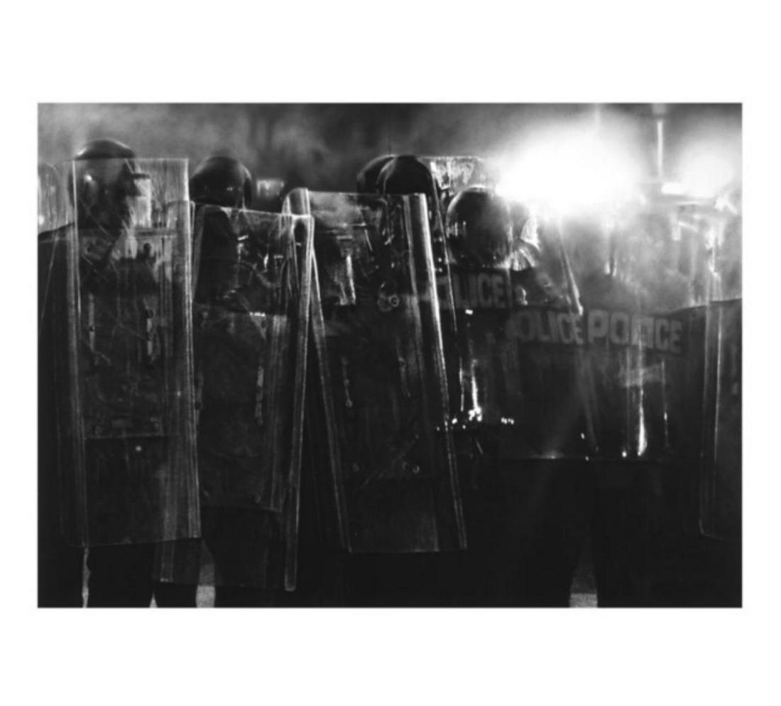 Robert Longo riot cops 2017 pigment print Signed/Number: Robert Longo Untitled (Riot Cops) 2017 Archival digital pigment print Edition of 30 on Hahnemühle Photo Rag Ultra Smooth 305gsm paper; signed, numbered and dated in pencil 22 x 24 in (55.9 × 61 cm)