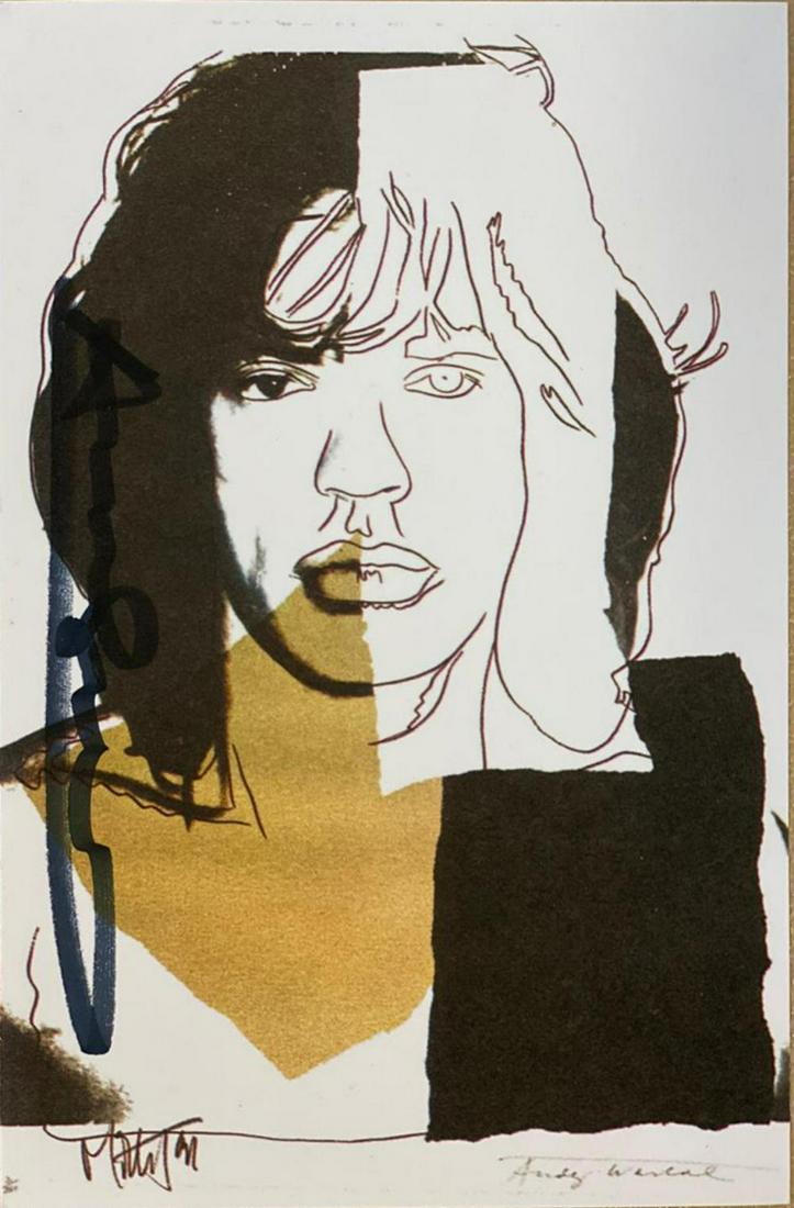 Andy Warhol Mick Jagger FS.II.146 Hand Signed: Artist: Andy Warhol Title: Mick Jagger FS II.146 Announcement Signed Invitation Medium: Lithograph Hand Signed by Warhol Size: 6" x 4" Signed: Hand Signed by Warhol Year: 1975 Edition: Limited Release