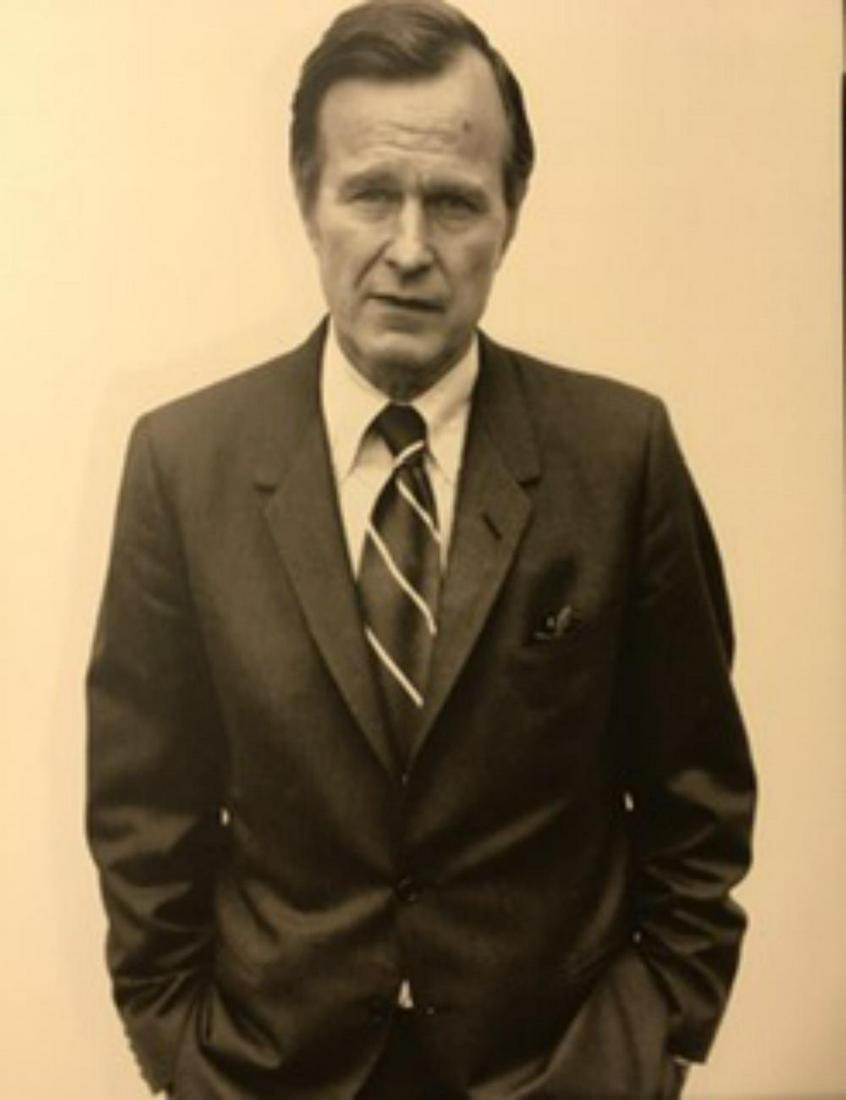 Richard Avedon, George Bush, director CIA, Langley, VA,: Richard Avedon, George Bush, director CIA, Langley, VA, Mar 1976. Vintage printing from portraits The actual items are crisp images Black on black archival matting , approx : 11x14 inches
