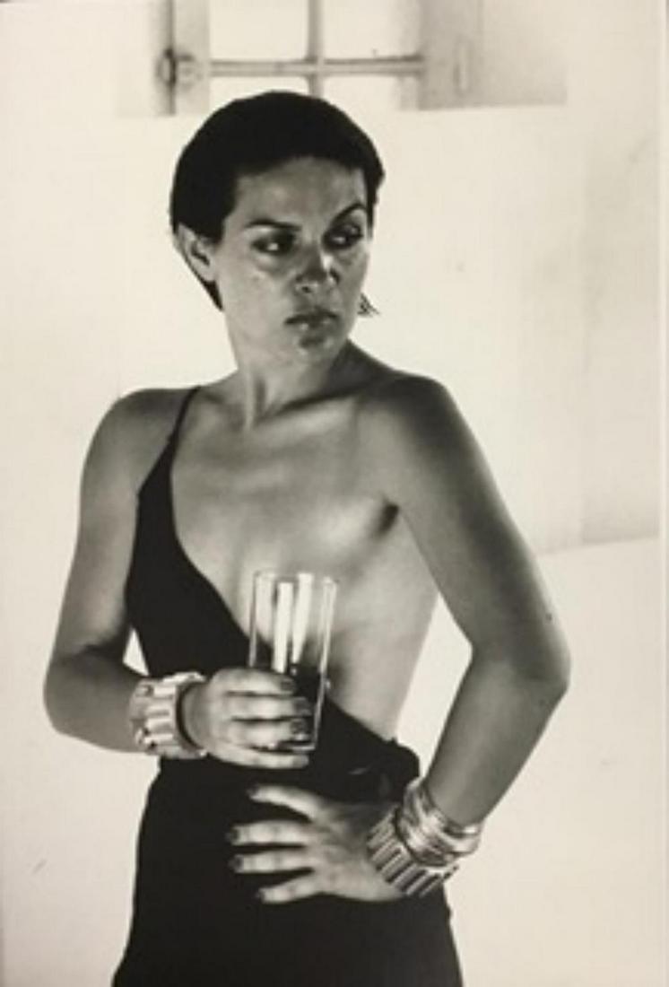 Helmut Newton, Paloma Picasso, San Tropez, 1973: Helmut Newton, Paloma Picasso, San Tropez, 1973. Vintage printing Photolitho, The actual items are crisp images Black on black archival matting